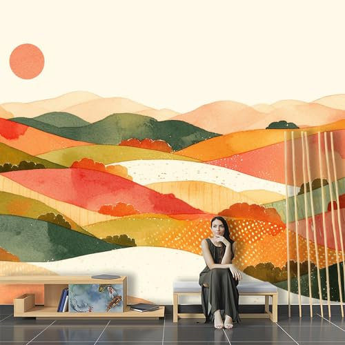Fototapete Abstrakt Aquarell Bunt Berg Sonne Tapete Wandtapete Dekorfolie Tapetenfolie Wand Dekoration Wandaufkleber Wohnzimmer