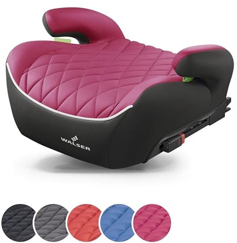 WALSER Premium Kinder Sitzerhöhung Auto ISOFIX, Qualitätssieger Sehr Gut* Kindersitz Auto 125-150 cm, Kindersitzerhöhung Auto Andy neueste Norm ECE R 129 Sitzerhöhung Auto Kindersitz schwarz/pink