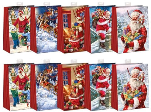 Geschenktüten Weihnachten DIN A4, 10 Stück | Verstärkter Rand, Stabiler Boden & Reißfest | Stabiles FSC®-zertifiziertes Papier (150 g/m²) | Großes Format 26x32x12cm | Hochwertige Optik