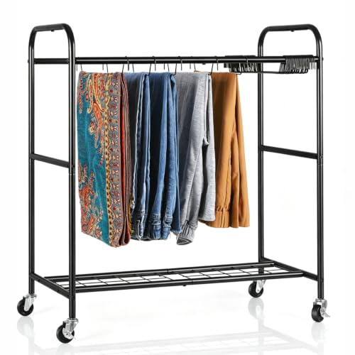OYEAL Hosen-Trolley, Hosenbügel, schwarz, mit 30 Hosenbügel, platzsparendes Hosenregal mit Rädern für Jeans, Schals, Hosen