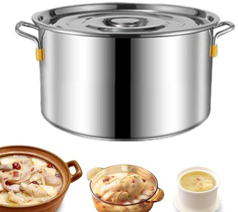Secchio per zuppa in acciaio inox, con base in alluminio portante, grande pentola per zuppe, pentola per zuppe di grande capacità, pentola con coperchio in vetro per stufati, brodo e riscaldamento