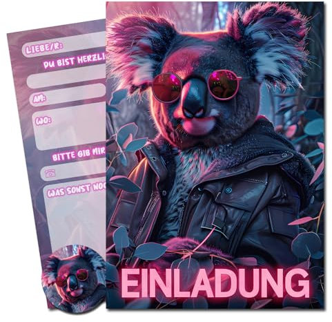 Vielucks® 15 x Filmgenre Einladungskarten - DIN A6 - Original - mit Aufkleber,Einladungskarten Kindergeburtstag Mädchen Junge,Geburtstagseinladungen,Party deko,Einladung Einschulung (Koala)