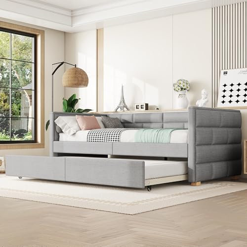 Lcoho Daybett, Tagesbett, Schlafsofa mit ausziehbarem Bett, minimalistisches Styling (Grau)