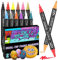 Feutre Acrylique Double Pointe, 12 Pcs Acrylic Paint Marker Pointe Ronde et Fine, Marqueurs Acryliques 12 Couleurs Stylo Peinture, pour Peinture des Rochers, Céramique Tissu Papier Verre Plastique