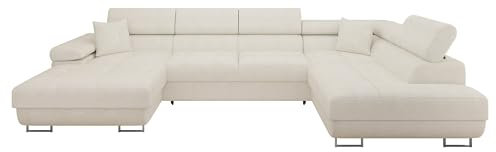 Mirjan24 Ecksofa Torezio Bis mit Bettkasten, Einstellbare Kopfstützen, Sofa mit Schlaffunktion, Eckcouch für Wohnzimmer, Polsterecke, U-Form Couch mit Bettfunktion (Flow 06, Seite: Rechts)