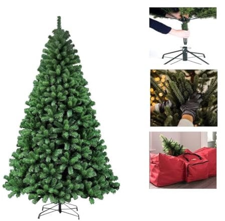 LOIBUYZ Christmas Tree, Premium Artificial Green Xmas Tree – Foldable Bushes Pine Tree, 3FT, 4FT, 5FT, 6FT, 7FT, 8FT Xmas Home Decorations, Metal Stand and Free Bag and Gloves (Xmas Tree, 7FT)