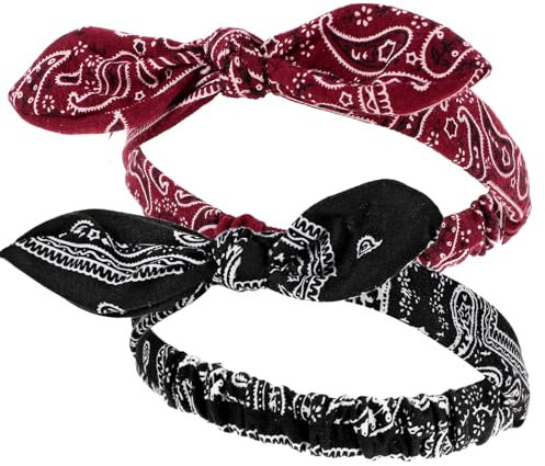 2 Stück Haarband Dehnbar Damen Stirnband Stirnbänder Haarschleife Haarbänder Kopftuch Damen Kopftuch Boho Stirnband Print Haarschmuck 90er Jahre Outfit Damen Accessoires (Rot+Schwarz)