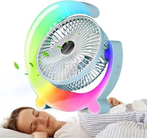 Ventilatore da scrivania - Ventilatore da scrivania portatile 3 velocità Flusso d'aria forte | Ventilatore da tavolo alimentato da USB girevole a 360 gradi con portatile silenzioso con luce RGB coppia
