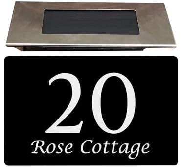 Housics Personalised House Sign with Solar Light | Made from Composite Aluminum – Fully Durable and Waterproof Plaque | Custom with Any Door Number & Street Name (Black, 280mm x 160mm)