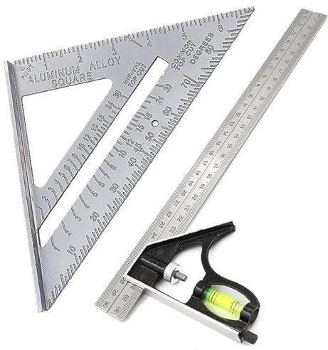 PVFZXS Zimmermannswinkel Set 2 Stück, 7 Zoll Metrisches Dreieckslineal, Kombinationswinkel 300mm mit Wasserwaage und Anreissnadel für Holzbearbeitung, Heimwerken, Heimarbeit, Präzisen Anreißen