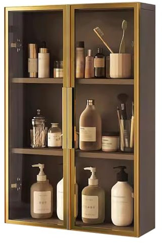 Kitchen Wall Cabinet,Wall Mounted Cupboards Shelves Cabinet Kitchen Storage Display Unit, 500mm 600mm Width Modern Bathroom Living Room Hanging Cabinets With Double Glass Doors(#6- H 75cm/29