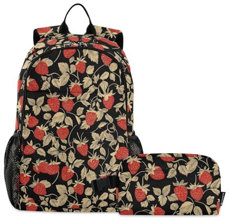 miaozhen Mochila y lonchera roja de fresa para niños con lonchera para niños, bolsa escolar y lonchera para niños de 9 a 10 años, Rojo Fresa, 1 size, Mochilas Daypack