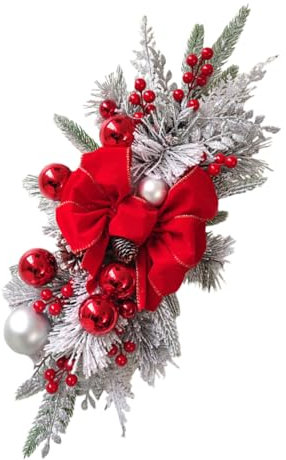 Zerodeko Weihnachtsdekorationskranz Weihnachts-Swag-Kranz Anhänger Schmücken Bögen Kranz Für Die Haustür Geländer Haustürkranz Lichterketten Weihnachtsgirlande Festival Gold Rot Plastik