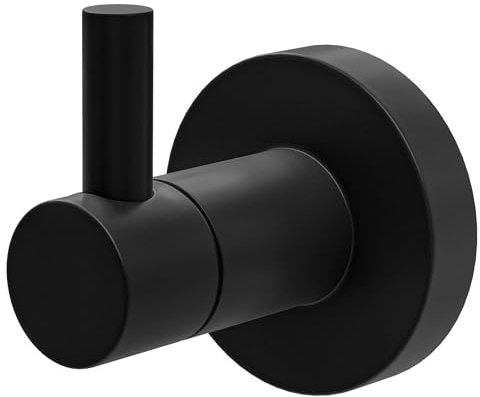 Amig - Colgador toalla baño Mod. Gorliz-5 - Toallero gancho Con tornillos incluidos - 46 x 55 x 52 mm - Acero inoxidable - Negro mate