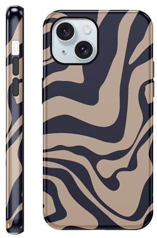 Yirlbey Gestreift Sommer Handyhülle für iPhone 15 Hülle 6,1, Aesthetic Summer Striped Streifen Muster Design für Mädchen Schutzhülle Zweischichtige Stoßfest Bunt Silikon TPU Case, Braun Stripe