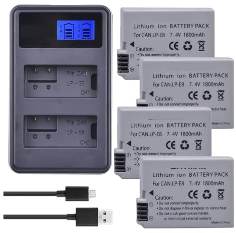 1800mAh 4Pcs LP-E8 LPE8 LP E8 Camera Batteries+LCD Dual USB Charger For Canon EOS 550D 600D 650D 700D Rebel X4 X5 X6i X7 2i T3i
