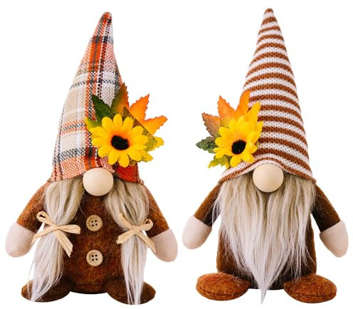 Fiotha 2 Stück Herbstdeko Wichtel, Herbst Wichtel Plüsch, Herbst Wichtel Dekoration, Sonnenblume Elf, Figuren Gesichtslose Puppe Plüsch für Bauernhaus, Urlaub Tisch Weihnachten