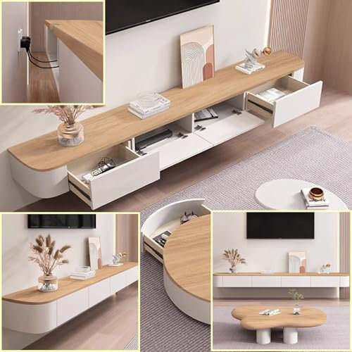 Générique Meuble TV sur Pied, Meuble TV Universel réglable en Hauteur, Meuble TV en Bois Massif pour Salon, Maison avec Table Basse Suspendue, Plusieurs Tailles (Blanc Marron 280 * 20 *