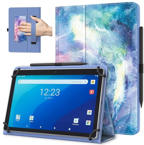 TiMOVO Universal Hülle für 10,1 Zoll Android Tablet mit Stiftschlaufe, Leichtes & Faltbares Standhülle mit Handschlaufe für Alle 9,6-11 Zoll Touchscreen-Tabletten, Sternwolke