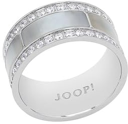 JOOP! Ring Edelstahl Perlmutt Damen Ringe, mit Zirkonia synth., Weiß, Kommt in Schmuck Geschenk Box