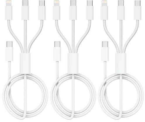 USB C a Multi Cable de Carga [3Pack 1.2M] 3 en 1 Multi USB Cargador Cable | Cable USB con Micro USB Tipo C Lightning interfaz de Carga Rápida para Samsung Galaxy,Huawei,Honor,iPhone,Kindle,MacBook,LG