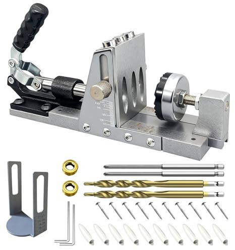 Pocket Hole Jig Kit, 9.5mm Aluminium Alloy Angled Drilling Locator with Restrictor Ring and Allen Hex Key Pocket Screw Jig for Building Cabinets, Angled Joints Woodworking Projects