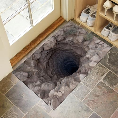 MLSOWM Washable Door Mats Indoor & Outdoor - Non-Slippery Heavy Duty Deep Stone Well Front Door Mat - Dust Grabbing Optical Illusions Doormats - Super Absorbent Entrance Mat (Brown, 40 x 60 cm)