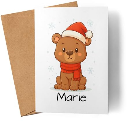 Kiddle-Design Weihnachtskarte Namen personalisiert, Karte Weihnachten Geldgeschenk Junge & Mädchen mit Bär, Nikolausgeschenk, für Kinder mit Tier