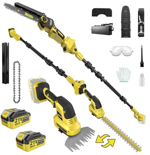6-in-1 Mini Kettensäge & Teleskop Heckenschere Set, 8-Zoll Elektro Kettensäge, 2×4.0Ah Akkus, 2500W Bürstenloser Motor 45000RPM, 0-180° Verstellbar, mit Makita 18V, 4,5m für Hecken- & Baumschnitt