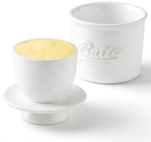 Butterdose Keramik, Butterglocke, FranzöSische Butterdose Mit WasserküHlung, Butterfass Mit Deckel, FüR Frische StreichfäHige BröTchen, Waffeln, Pfannkuchen (Weiß)