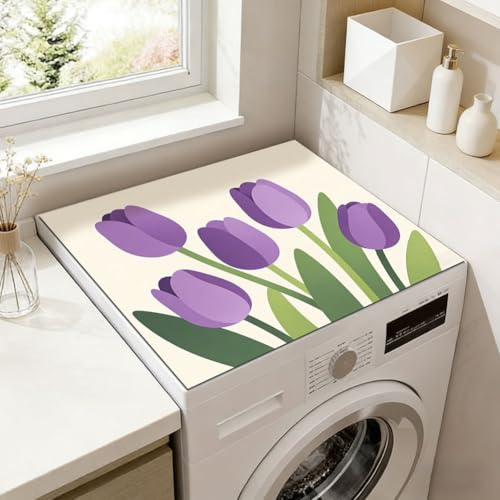 SUPERDANT Housse Anti Poussière Machine à Laver et Sèche linge Tulipe Violette Tapis de Protection Supérieur pour Fleur Couverture Anti Poussière Pad Absorbant Séchage Rapide Dérapan Buanderie60x50cm