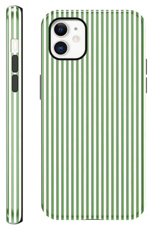 Saqmkil Coque pour iPhone 11, Silicone Housse Étui avec Aesthetic Stripes Striped Motif Design, Femme Fille Anti-Rayures Protection TPU Souple Etui Bumper Cover pour iPhone 11 6,1'', Vert