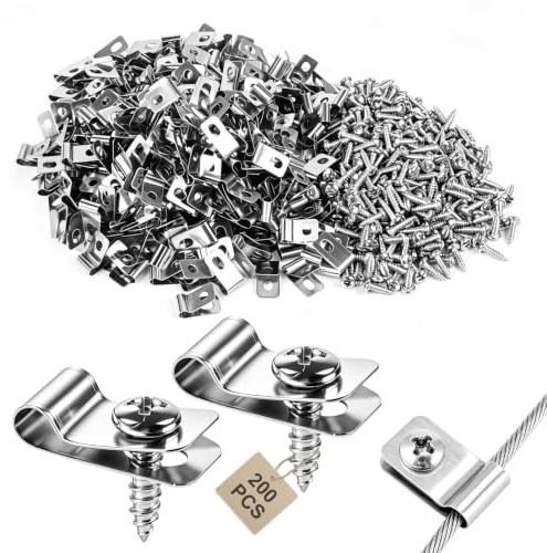 EXLECO 200 x Edelstahl Zaundrahtklemmen, Kabelschellen Metall mit Schrauben | Zaunklammern Befestigungsclips für Maschendrahtzaun, Spanndrahthalter für Zaunpfosten, Drahtklemmen für Landwirtschaft