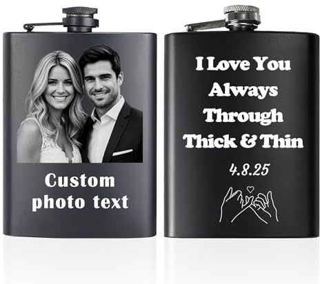 Personalised Custom Flask 8 Oz Hip Flasks with Photo Logo Text for Dad Grandpa Men Him Husband Fathers Day Christmas Groomsman Brother (Custom Flask)