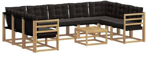 vidaXL Outdoor-Sofagarnitur mit Kissen 10 pcs Weiß und Schwarz, Moderne Gartenmöbel, Akazienholz-Sofa, Textilene-Rücken, strapazierfähige Sitzmöbel, Bequeme Liegeplätze