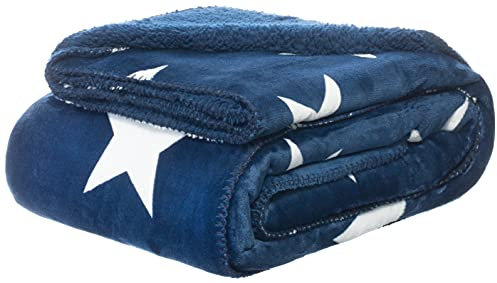 Brandsseller Decke mit Sternen Flanell/Sherpa Wohndecke Kuscheldecke ca. 150x200 cm Blau