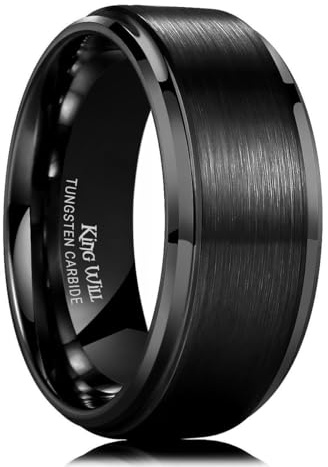 King Will klassischer Wolframkarbid-Ehering für Herren, 6/7/8/9/10 mm Breite, poliertes Finish, abgeschrägte Kante, matte Ringe mit bequemer Passform, 11, Metall, Kein Edelstein