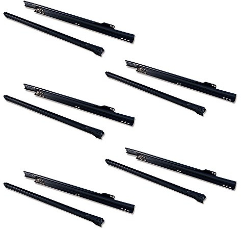 Emuca 3007814 Schubladenführungen mit Rollen und Teilauszug, Schwarz lackiert, 400 mm, 5 Stück
