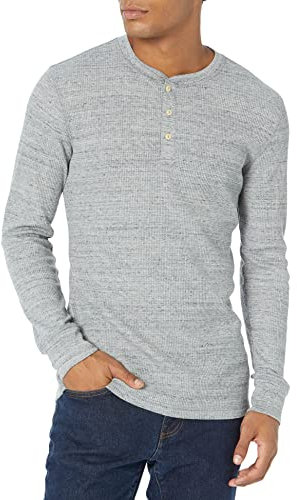 Amazon Essentials Men's Slim-Fit Long-Sleeve Waffle Henley Shirt, Light Grey Heather, L