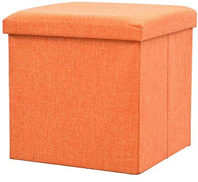 Candora Storage Footstool Folding Foot Stool, Foldable Ottoman Storage Seat, Foot Rest Stool, Portable Toy Storage Box with Thick Sponge Lid (2# Orange, 30 * 30 * 30 cm)