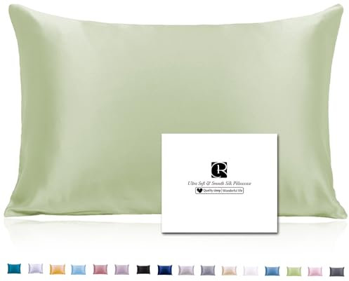 Ravmix Silk Pillowcase for Hair and Skin with Hidden Zipper, Both Sides 21Momme Mulberry Silk Pillow Case 50×65cm, 1PCS, Bean Green