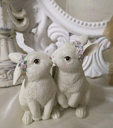 unbekannt Hasenpaar -Osterhasen-Blumenkranz Hase Ostern Shabby Deko 10cm weiß