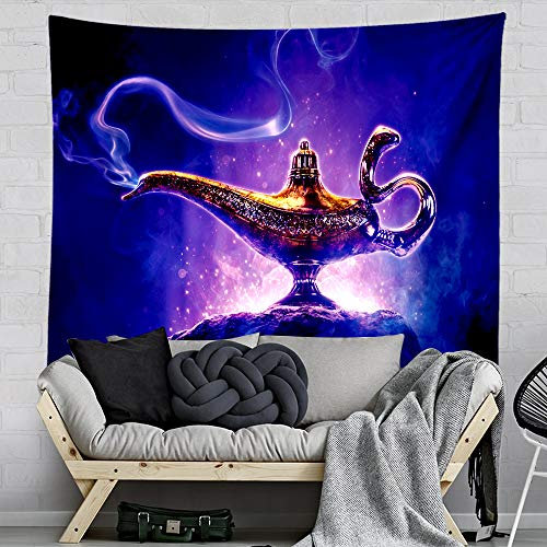 Aladdin Lampen-Wandteppich, arabischer Magischer Genie, Wandbehang, Dekoration, indisches Mandala, Bohemian, Hippie, Trippy, großer Wandteppich für Schlafzimmer, Wohnzimmer, Wohnheim (203 x 152 cm)