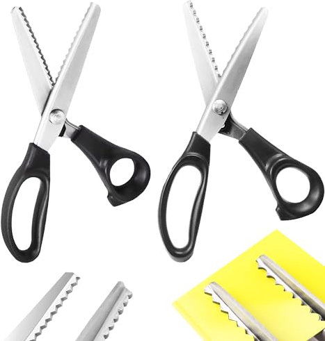 CINY 2 Stück Schere Zickzackenschere Set (Gezackt & Gewellt, Schneiderschere Bastelschere, Profi-Nähschere Zick-Zack-Schere für Kleidung Stoff, Leder, Baumwolle, Papie (Schwarz 5mm)