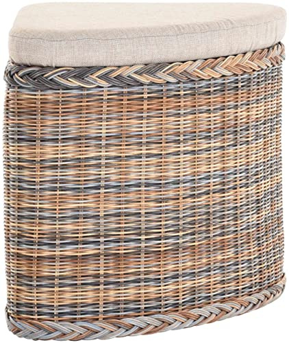 Rattan Laundry Basket Laundry Chest Seat Padded Honey Hallway Bench Storage Box with Lid Bathroom Stool Stool Laundry Hamper Seat Chest Natural (Multicoloured, Corner Shape)