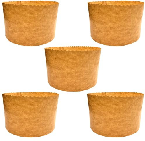 Panettone Lot de 5 Moules à Panettone Haut 1 kg | Moules Professionnel en Papier Naturel de Pure Cellulose à Haute Densité, Formes de Cuisson pour Panettone, Résistant à la Chaleur 200 °C