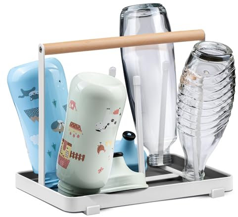 D&D Living® All-in-One Flaschenhalter für SodaStream - Abtropfgestell für Flaschen Aller Art: Duo/Crystal/Easy, Trink- und Babyflaschen - Universal-Trockenständer (Metall, Weiß)
