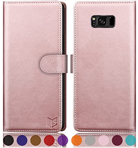 SUANPOT [RFID Schutz für Samsung Galaxy S8 Hülle PU Leder Handyhülle Lederhülle Klapphülle Kartenfach Flip Cover für Samsung S8 Handy hülle Leather Wallet Phone Case Roségold