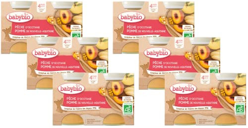 BABYBIO - Petits Pots - Pêche Pomme - 2x130g - 4+ Mois - Lot de 6 - BIO