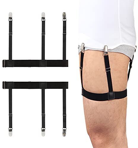Beaface Men Shirt Stays 1 Pair, Shirt Garters for Men Elastic Adjustable Shirt Holders Shirt Stays with Locking Non-Slip Clips (Black)